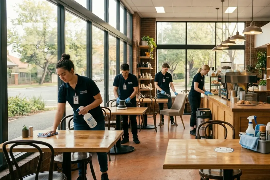 Cleaning team delivering commercial cleaning services in Sharjah